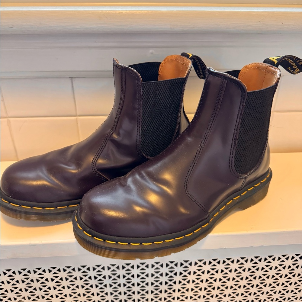 Dr. Martens Chelsea Boots in Dark Cherry with Yellow Trim